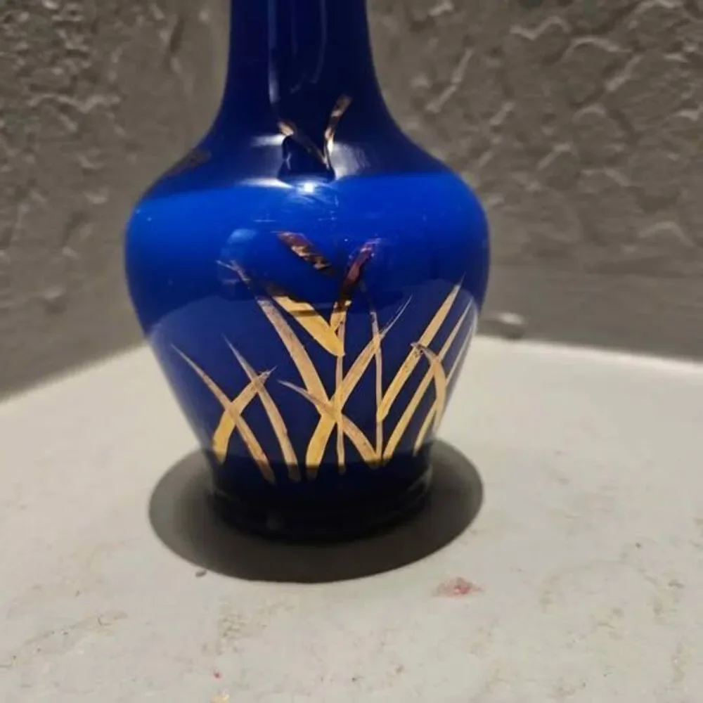 Made in Japan Cobalt Blue Glass Vase with Wheat Motif 8